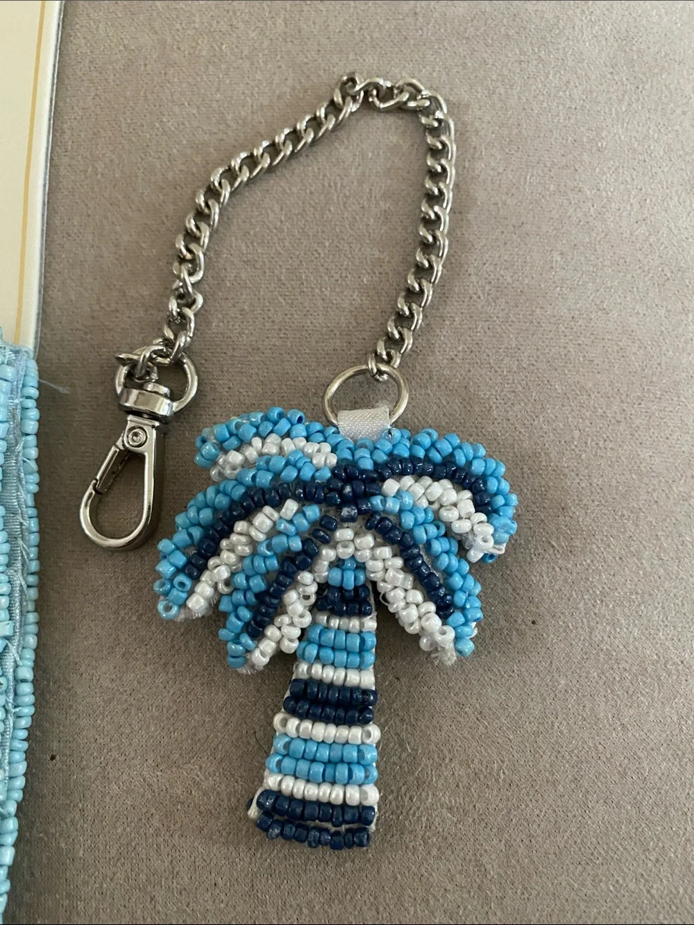 Sol & Mer Beaded Blue Whale Key & Card Holder with Tassel & palm tree charm. NWT